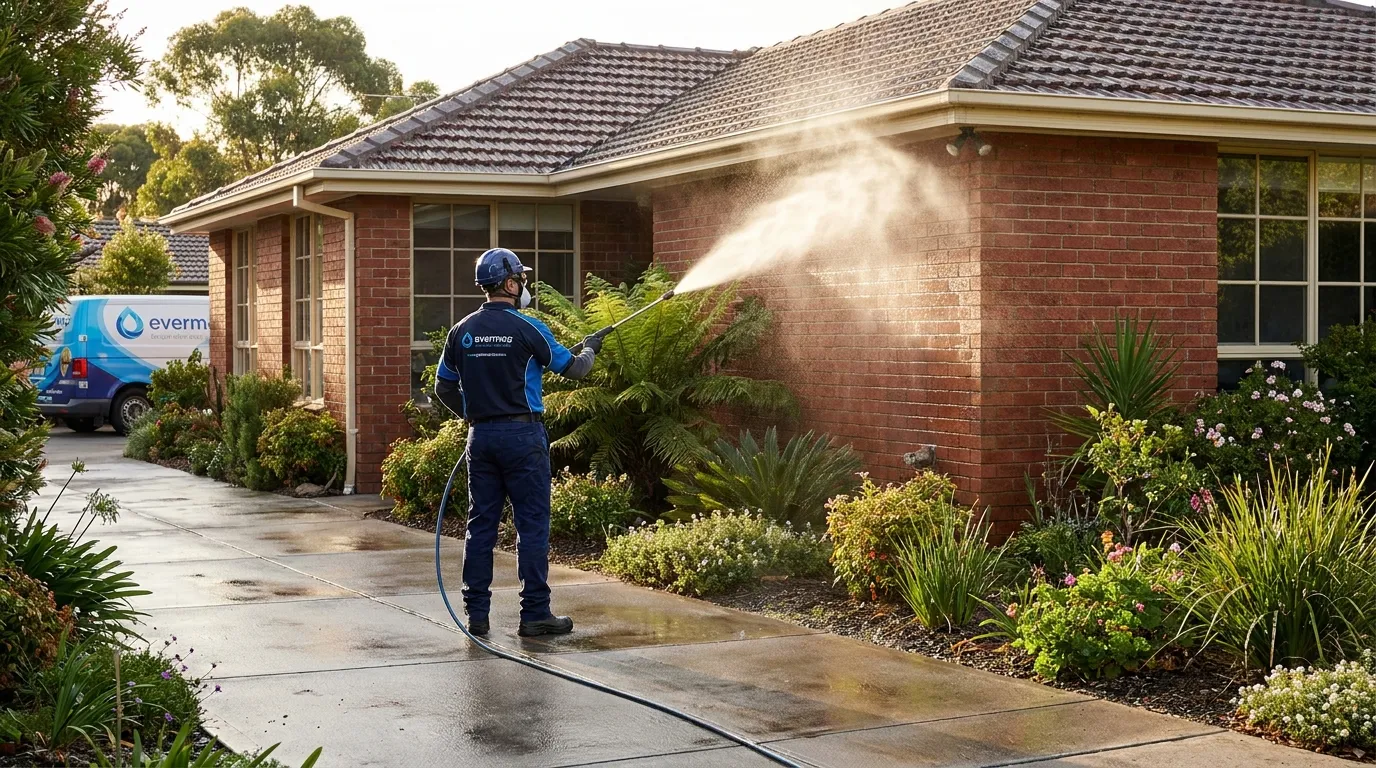 Pressure washing the exterior of a Perth home
